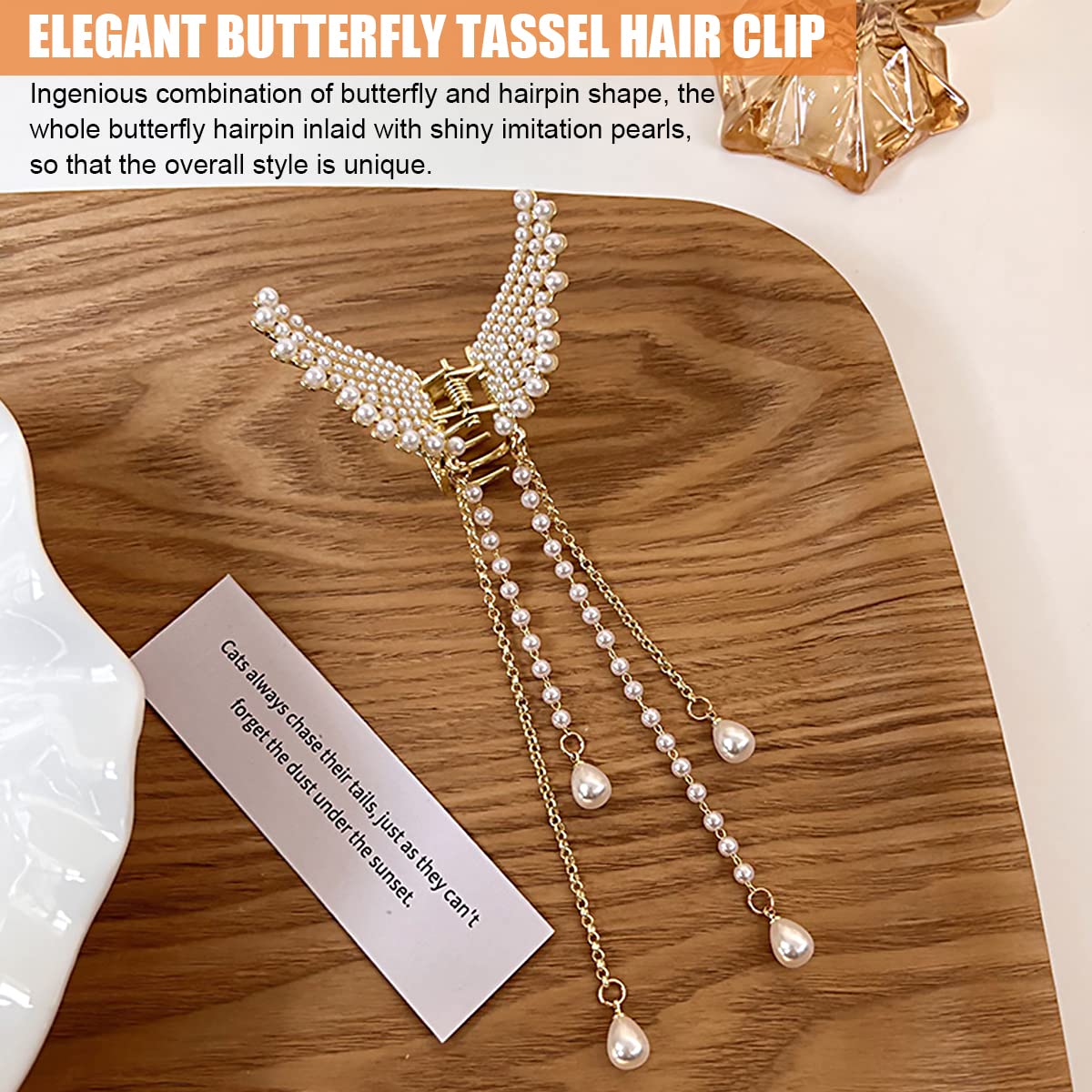 SANNIDHI Butterfly Hair Clips for Women with Crystal Pearl Tassel Design | 1 Pack