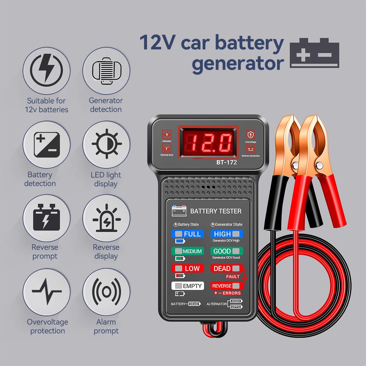 STHIRA 12V Car Battery Tester for Vehicles with Digital LCD Screen and LED Indicators | Titanium Steel Construction