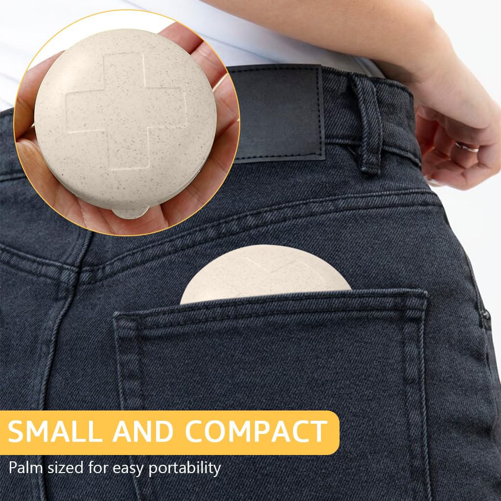 HANNEA Travel Medicine Box with 5 Compartments for Vitamins | Compact 8x3cm Food Grade Plastic