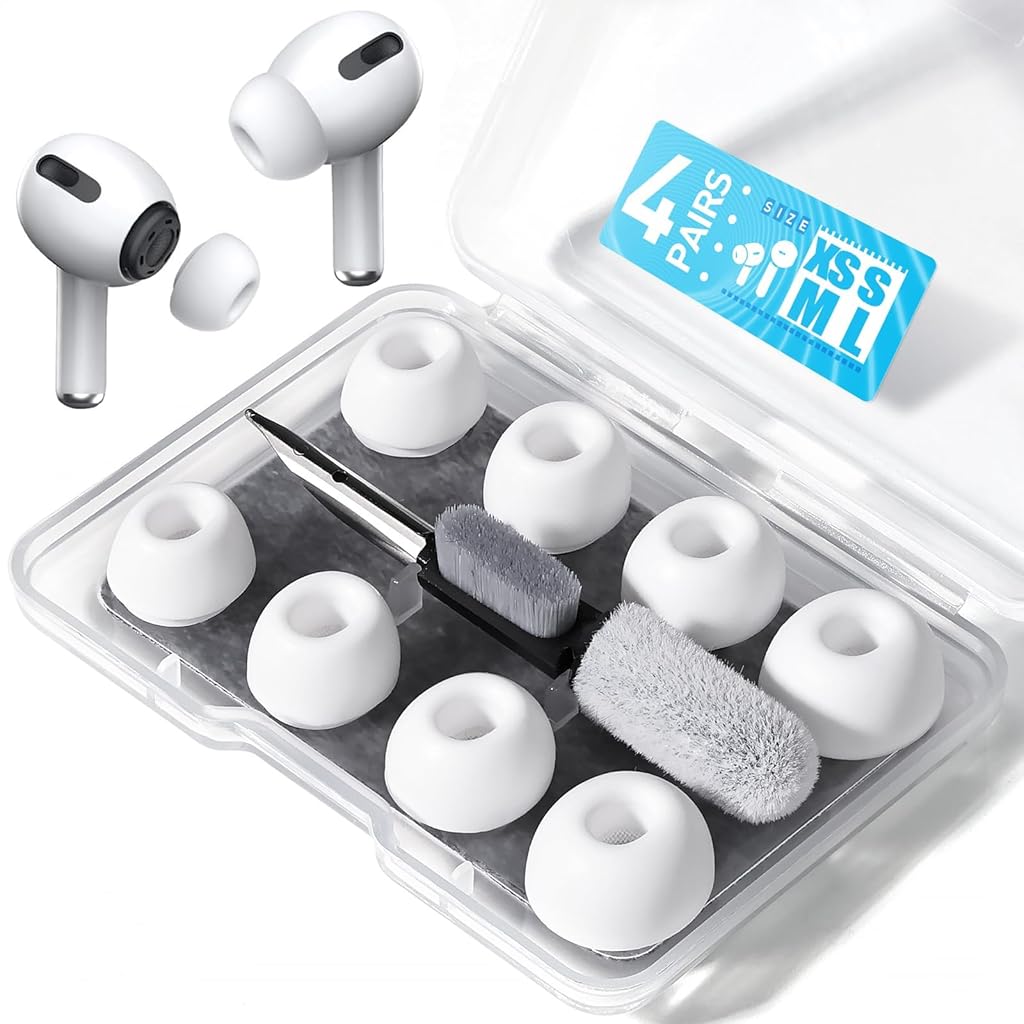 ZORBES® Compatible with Airpods,4 Sizes Replacement Ear Tips & Ebud Cleaning Pen with Box,3 in 1 Cleaning Tool Pointy Tip Plush Polish Head & Side Brush