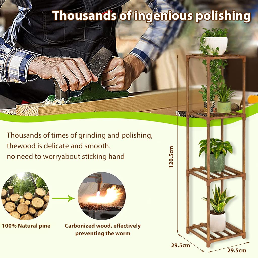 HASTHIP Wooden Plant Stand for Indoor Décor with 4 Layer Rack 29.5×29.5×40cm | Solid Wood Display
