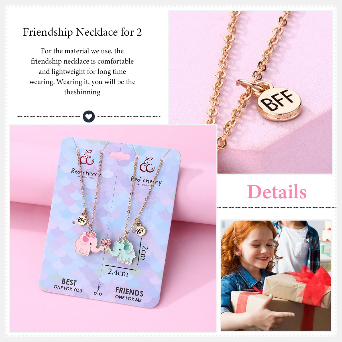 SANNIDHI Kids Friendship Necklace with Magnetic Heart Enamel Elephant Charms | Gift for 2 Girls