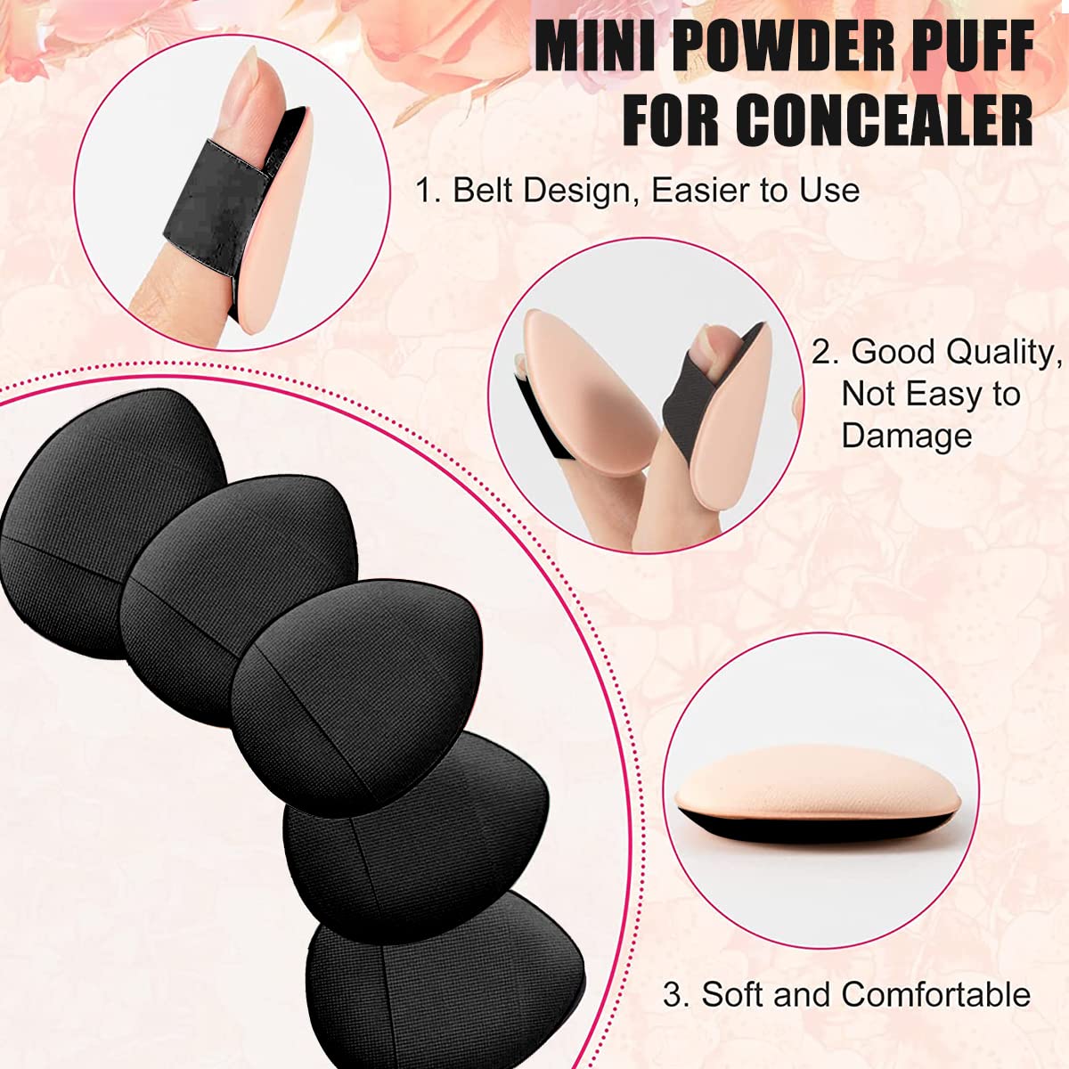 ZIBUYU Makeup Powder Puffs for Nose and Eye Area with Ultra Soft PU Sponge | 10pcs Mini Finger Puff Set
