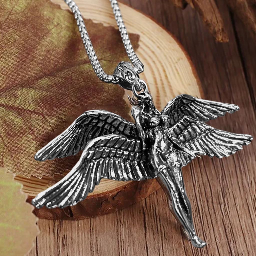 PROBEROS Angel Necklace featuring 2.17 in Four Winged Guardian Figurine with Alloy Chain | Gift for Men and Women