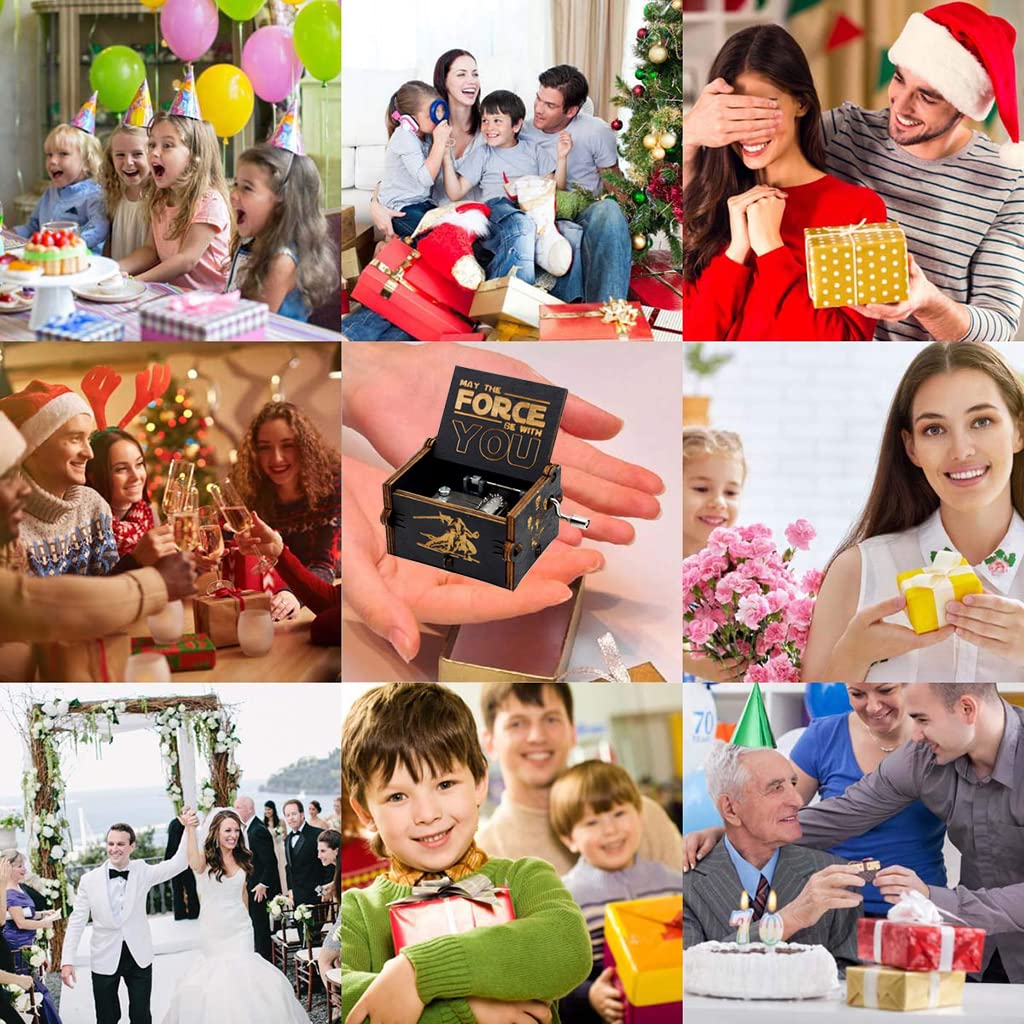 PATPAT Music Box for Star Wars Lovers with Hand Crank Wooden Design | 2 PCS Vintage Gift