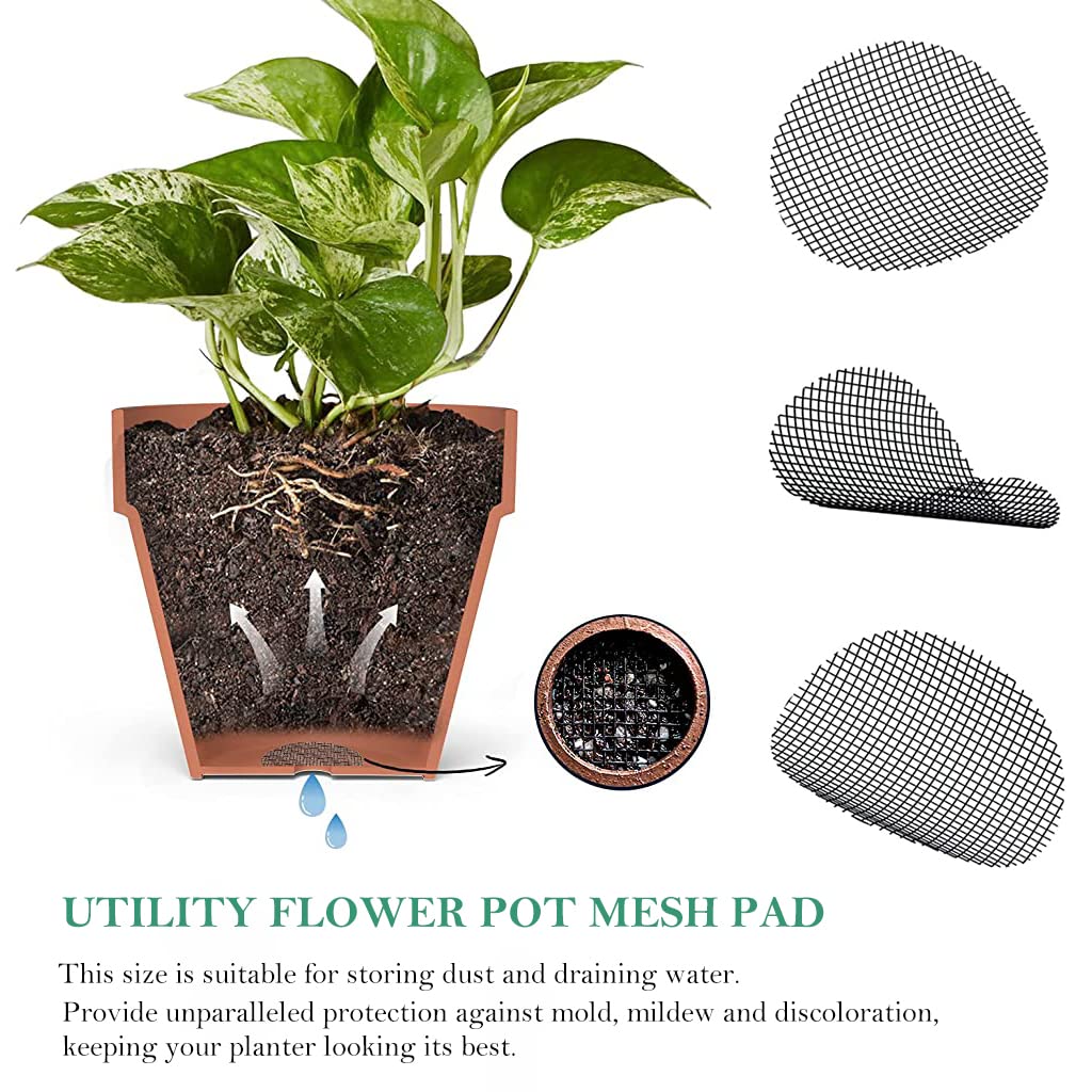 SNOWIE SOFT 50Pcs Flower Pot Hole Mesh Pad for Keep Soil from Flowing Away, 10cm Round Drainage Hole Screens for Bonsai Pot, Succulent & Table Top Planters