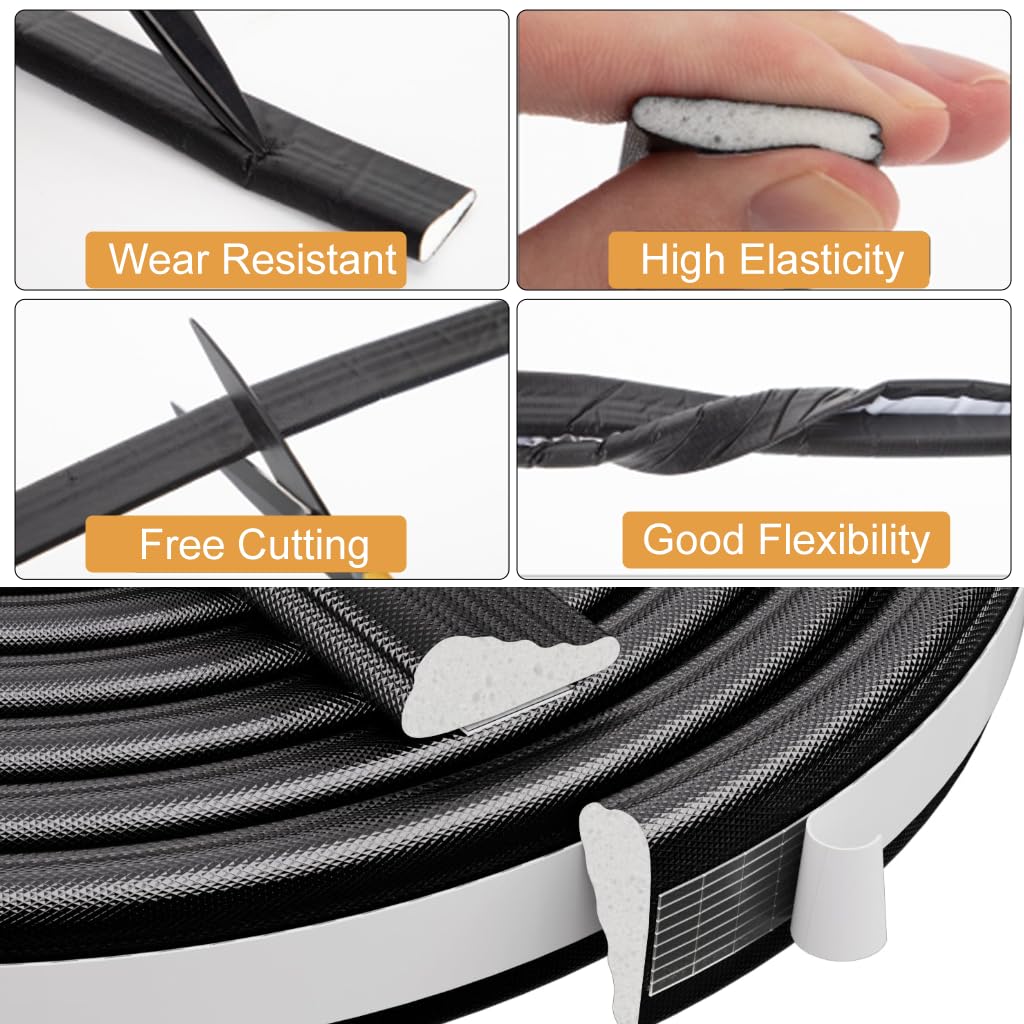 HASTHIP Window Weather Stripping for Doors and Windows with 5m Adhesive Foam | Wedge Design Black Rubber Seal