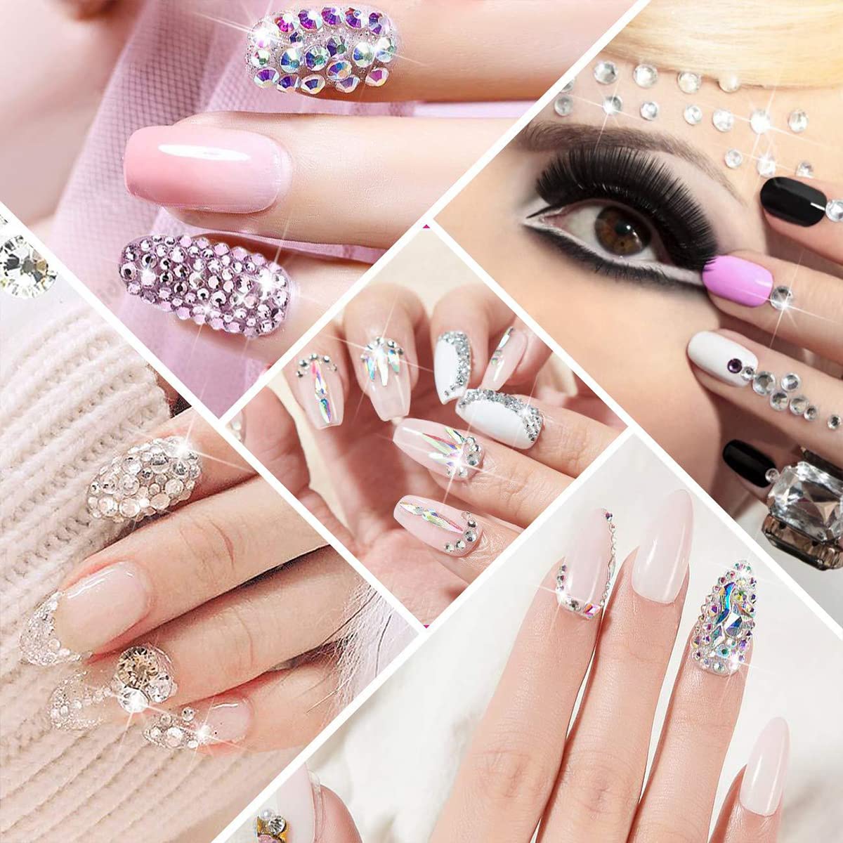 MAYCREATE Nail Art Kit for DIY Manicure and Crafts with 2400 Rhinestones & Tools Set | Face Gems and Pearl Stickers