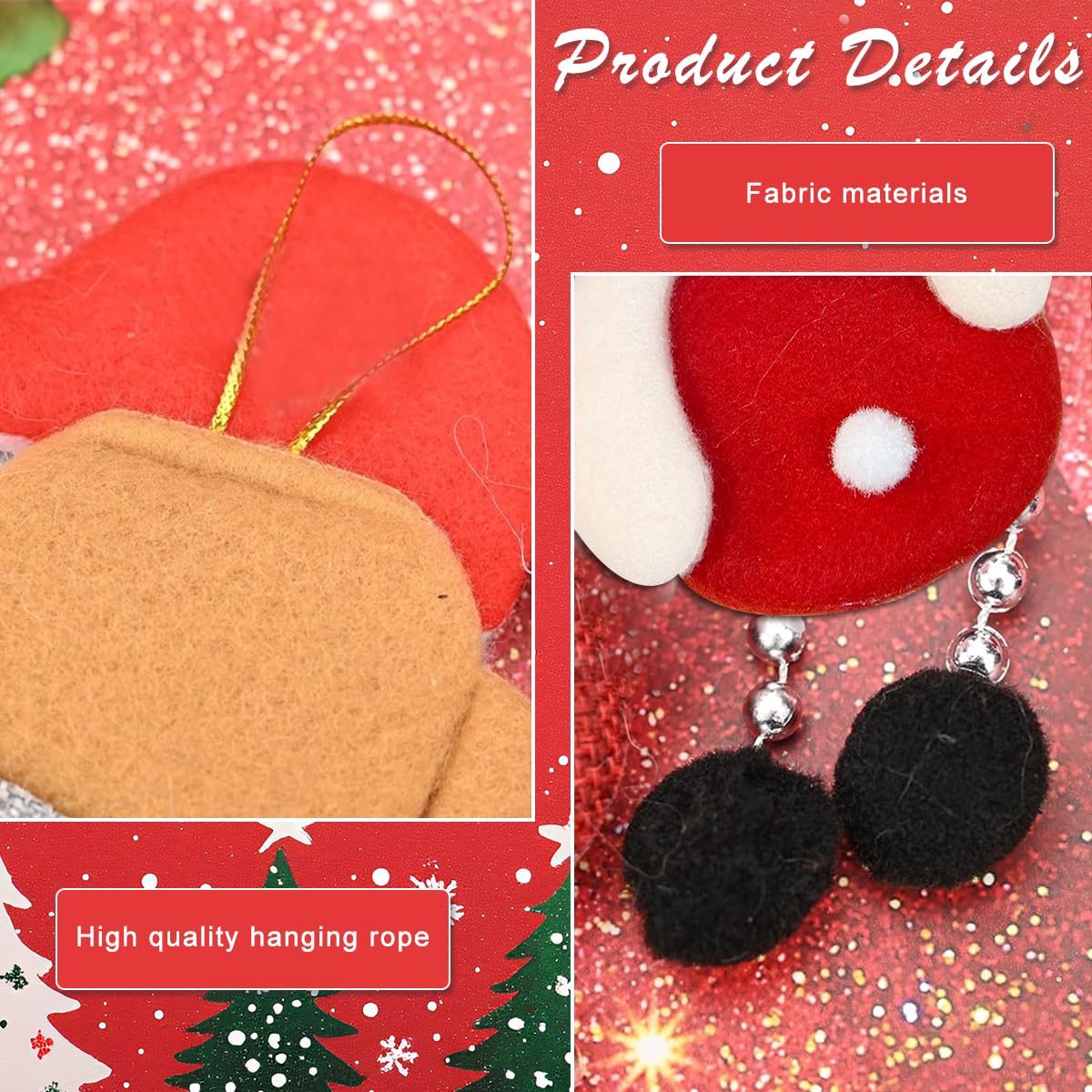 HASTHIP Christmas Tree Decorations 8PCS Cotton Ornaments featuring Santa Snowman Reindeer and Bear for Xmas Home Decor | Hanging with String