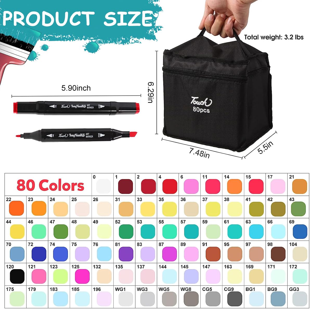 HASTHIP Alcohol Markers for Coloring and DIY Crafts with Dual Tip 1mm and 6mm | 80 Colors