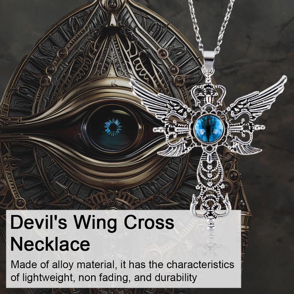 GUSTAVE Necklace for Men with Gothic Cross Pendant and Blue Evil Eye Stone | Silver-Tone Alloy