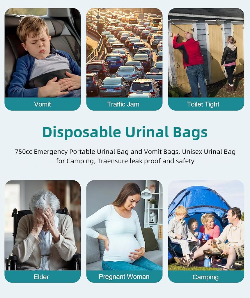 Proberos Disposable Urine Bags for Outdoor and Emergency Use with Handle 15pcs 750cc PE