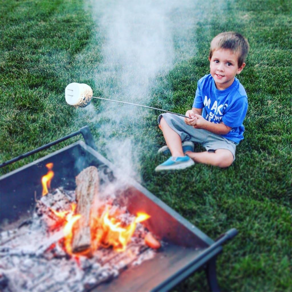 HASTHIP Barbeque Fork Set for Outdoor Grilling with 32 in Extendable Design & Wooden Handle | Stainless Steel Skewers