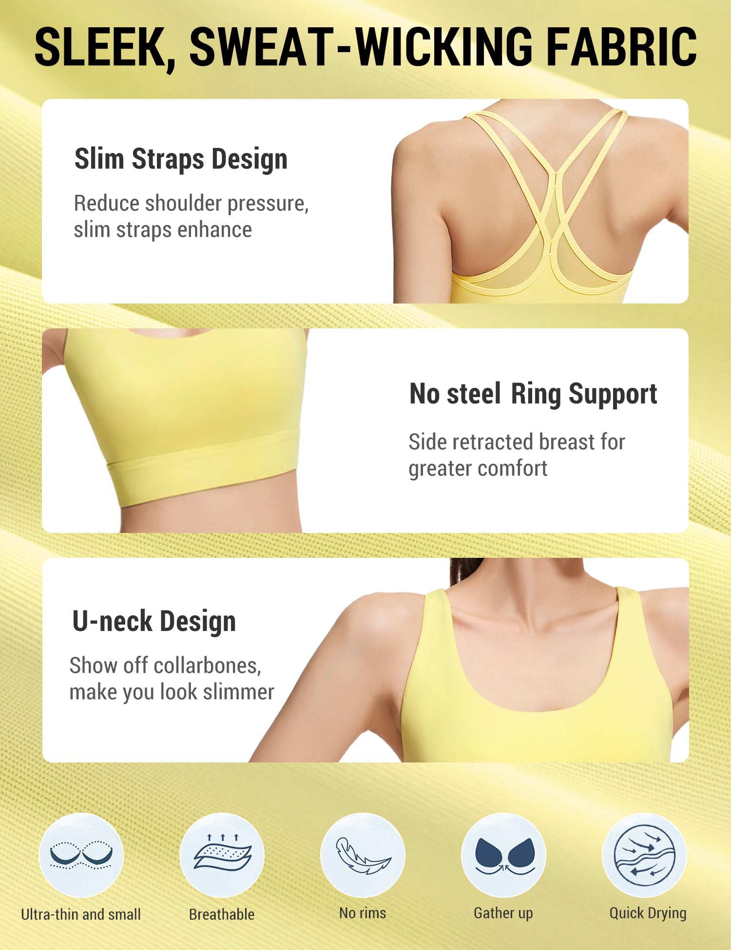 Venzina Women’s High Support Sports Bra for Gym and Running with Criss Cross Back | Yellow Quick Dry Mesh Workout Top