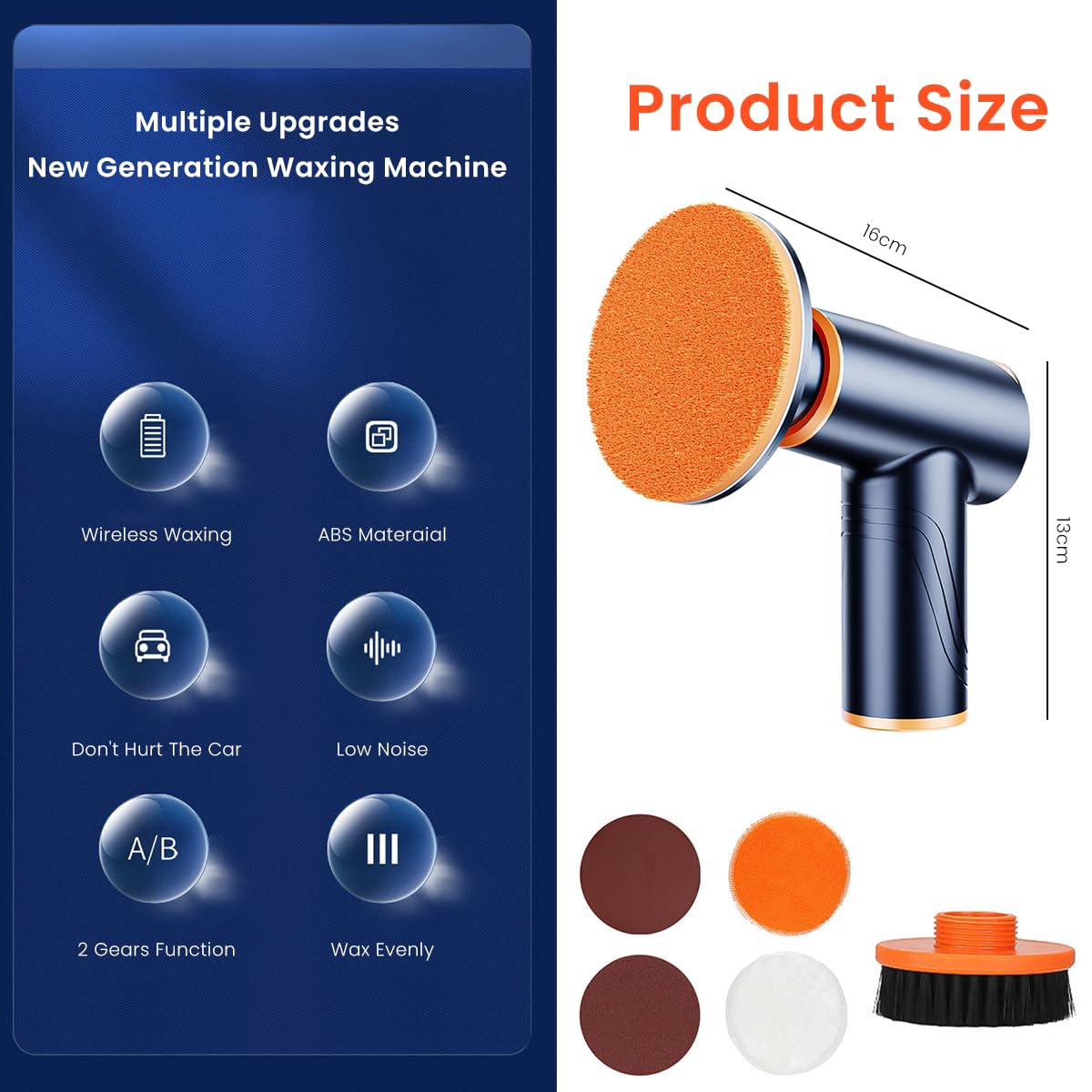 STHIRA Cordless Electric Car Polish Machine with 1800RPM 2 Speeds and 4000mAh Battery | Includes Buffing Pads and Brushes for Polishing and Waxing