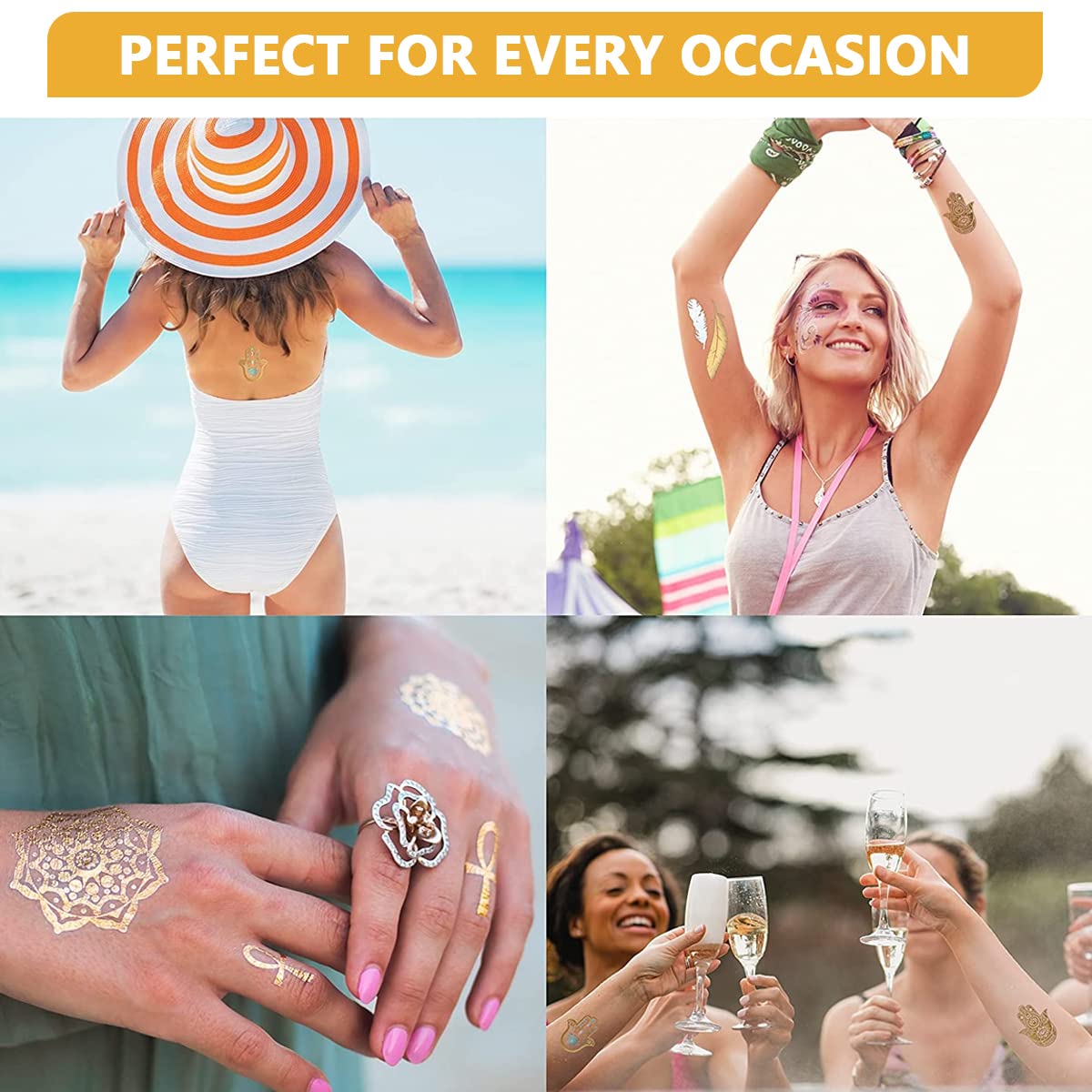 MAYCREATE Temporary Tattoo Stickers for Body Art featuring 9 Sheets 100pcs Waterproof Designs