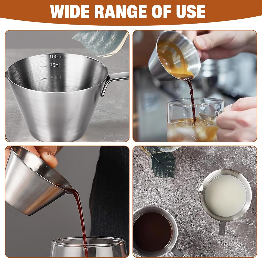 Supvox Espresso Coffee Cup for Precise Measuring with Dual V-Nozzle Design 100ml Brushed Stainless Steel