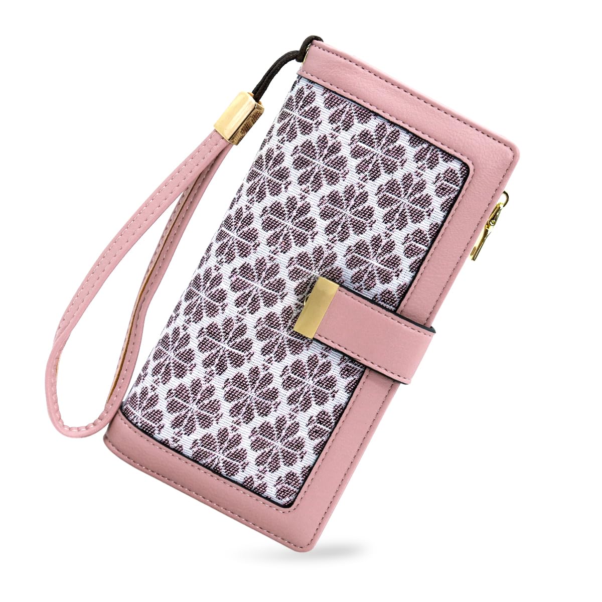 PALAY® Women Purse PU Leather Long Wallet for Women RFID Card Bag Four Leaf Clover Embossing Fashion Women Wallet Cluntch Bag Gift for Women (Pink)