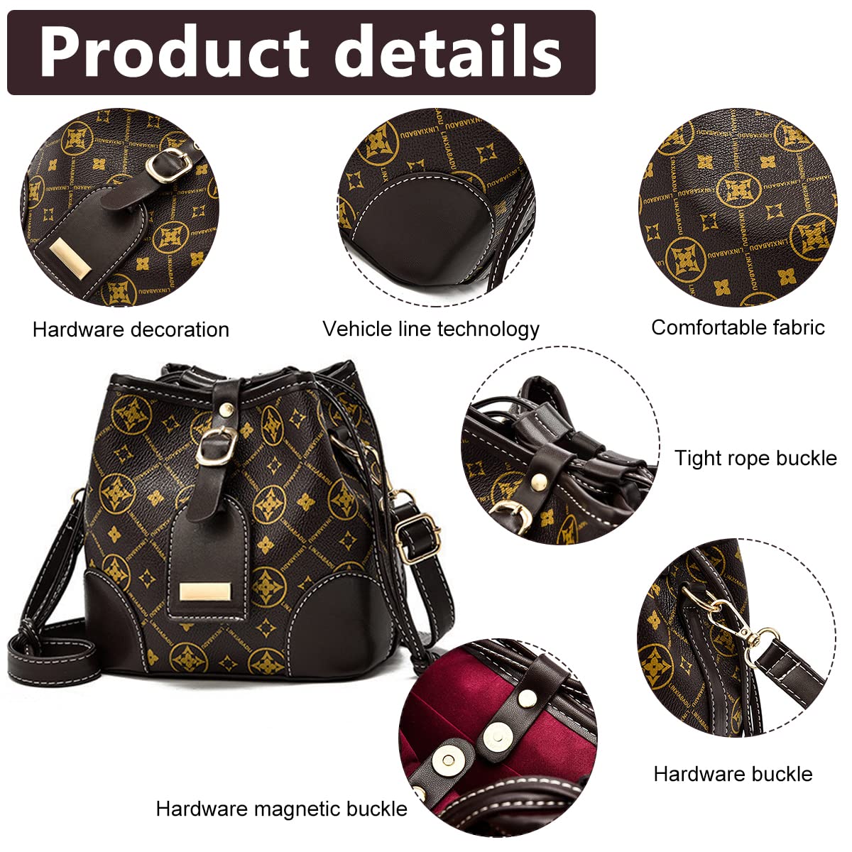 PALAY Bucket Bag for Women with Adjustable Strap and Button Closure 17×11×16.5 cm | PU Leather Crossbody Handbag
