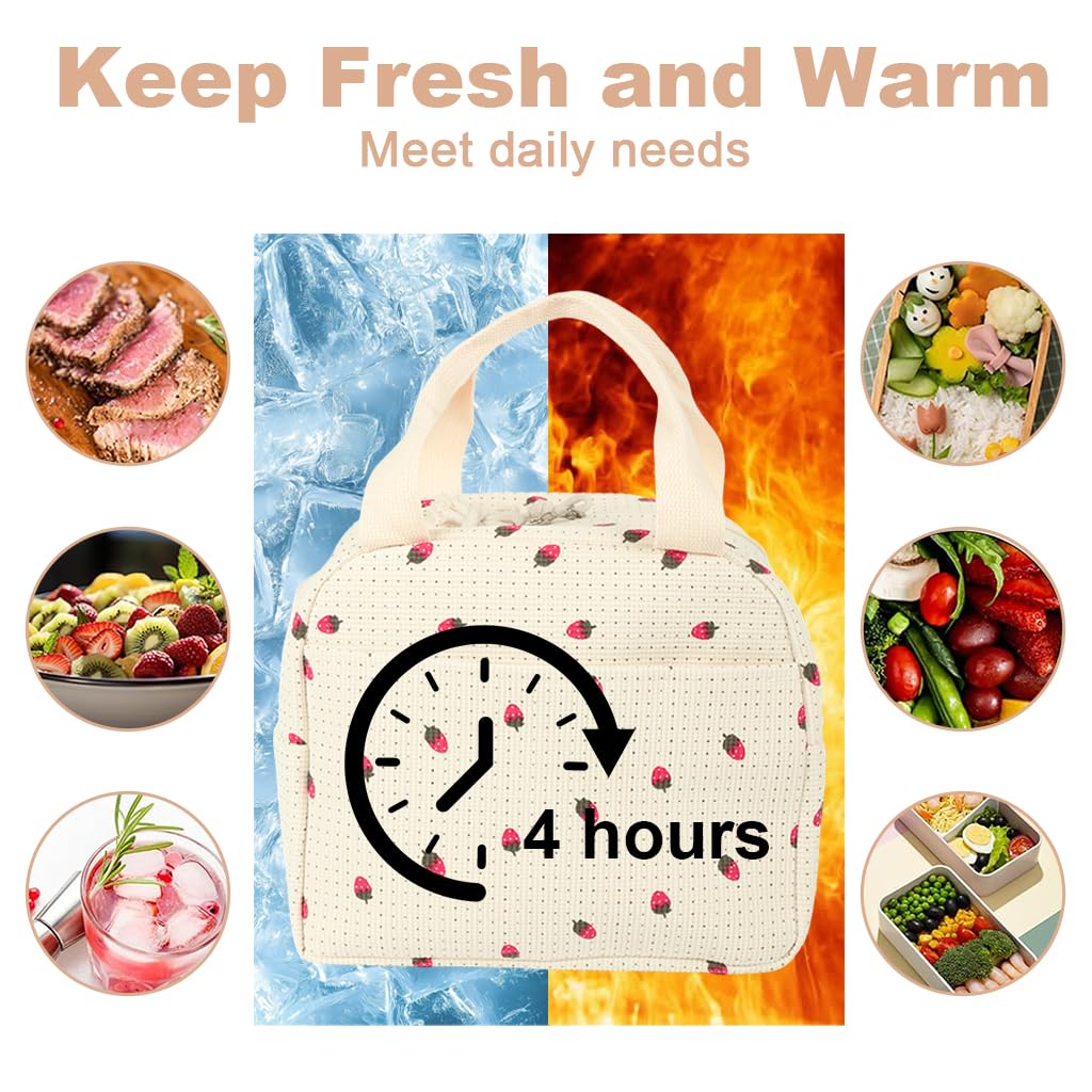 HASTHIP Insulated Lunch Bag for Office with Dual Zipper and 25.5x21x17cm Capacity | Corduroy Strawberry Design