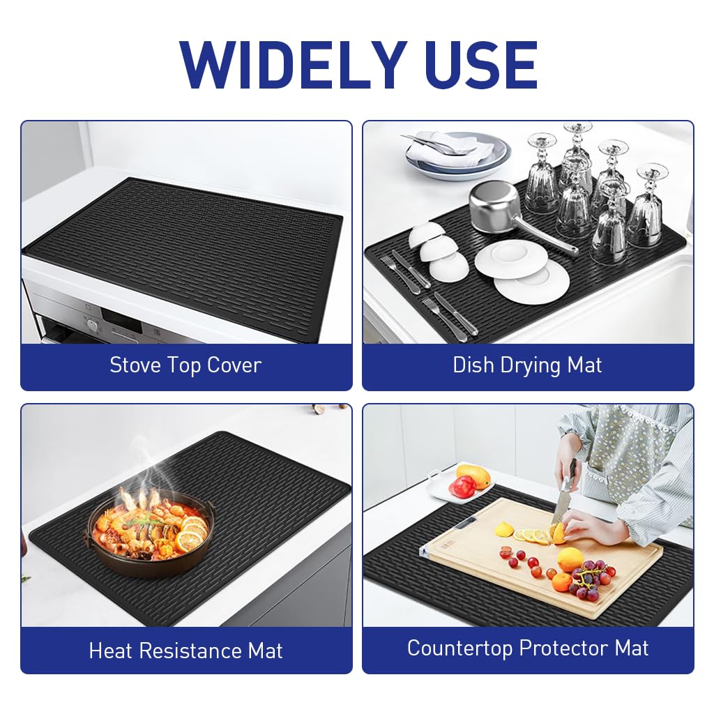 Supvox Electric Stovetop Protector Mat - Stove Top Cover for Electric Stove, Silicone Stove Mat for Glass Top Stove, Glass Cooktop Protector, Dish Drying Mat for Kitchen (Black, 27.9x20 Inches)