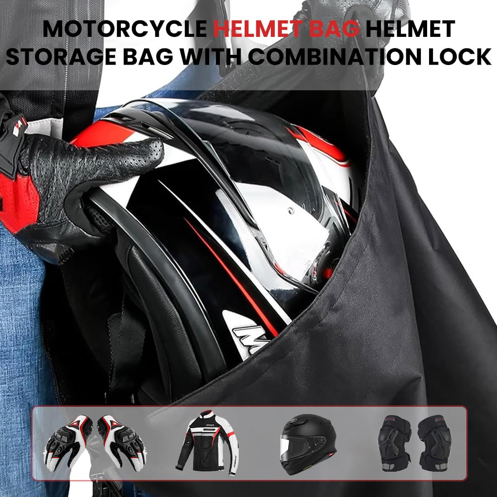 STHIRA Motorcycle Helmet Bag with 3 Digit Lock and Roll Top Closure Waterproof Nylon 53x70.5 cm