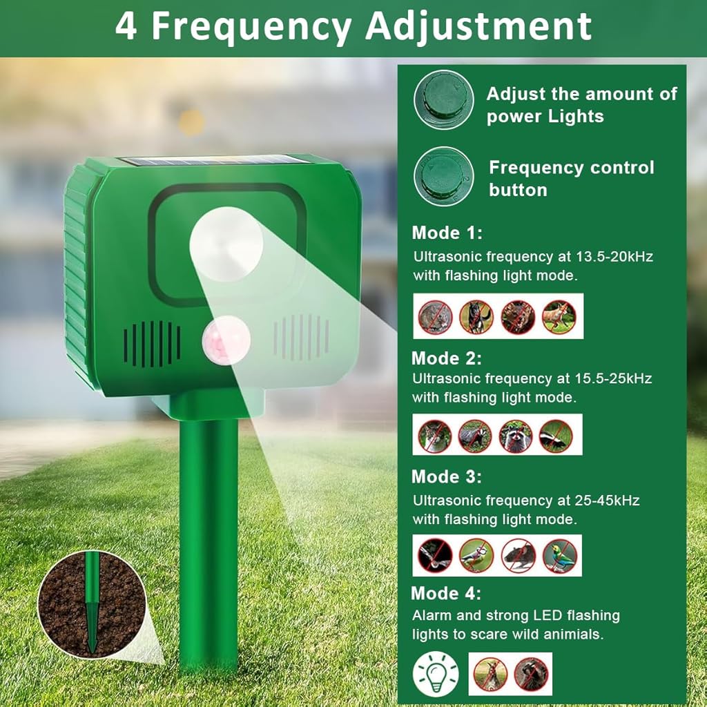 ORTIZA Outdoor Ultrasonic Animal Repeller - Solar Animal Repellent Devices - IP54 Waterproof Ultrasonic Repellent Device with Motion Sensor - Ultrasonic Animal Repellent for Dog, Rodent, Cat, Bird