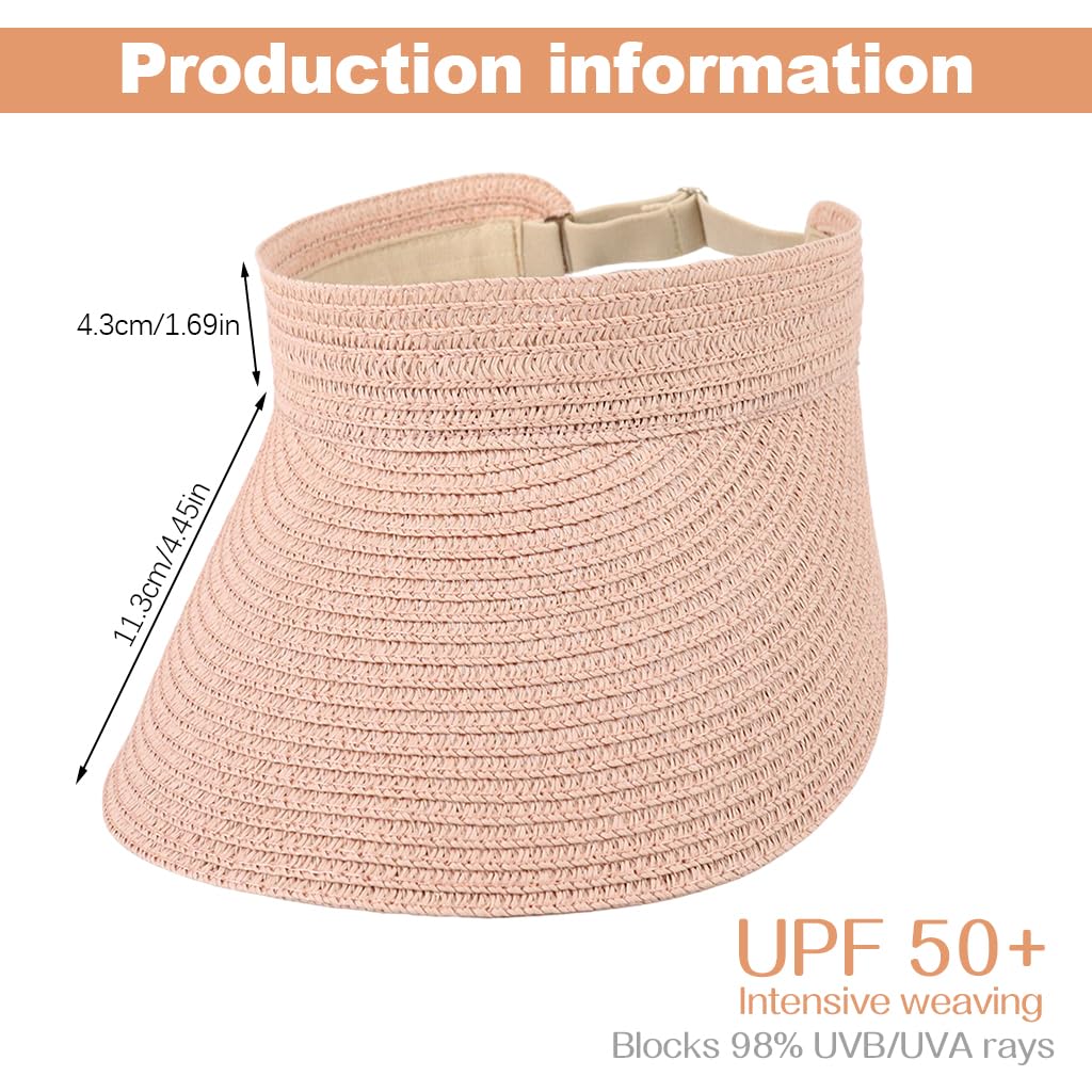 PALAY Straw Cap for Women featuring Wide Brim Sun Protection and Packable Pink 2PCS