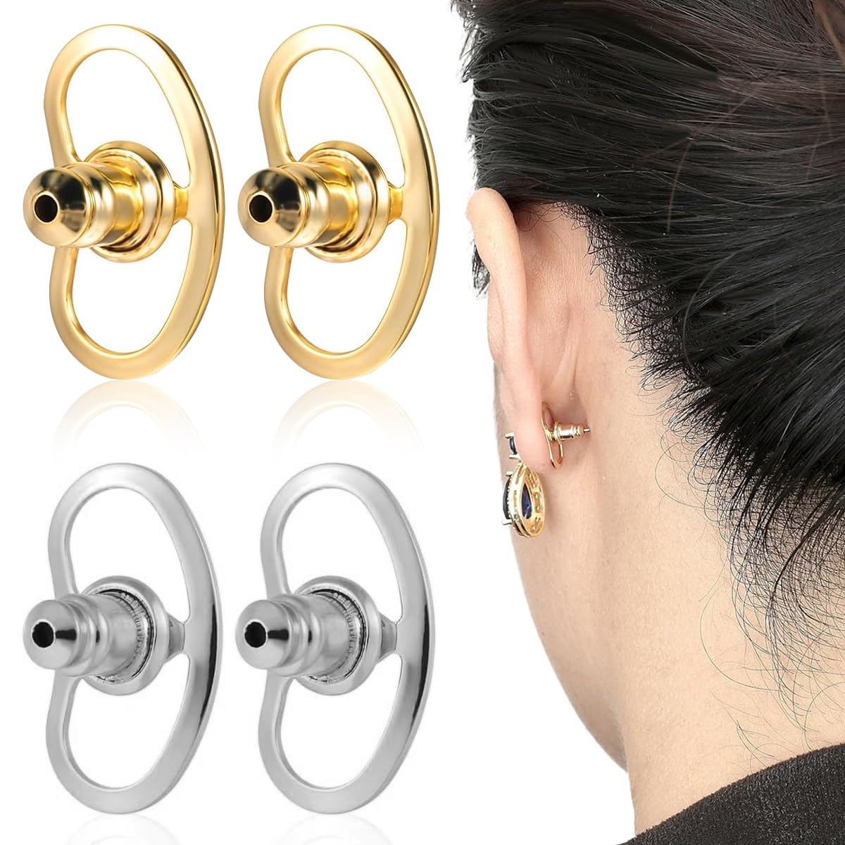 SANNIDHI Earring Supporter for Heavy Earrings with 4Pcs Screw Back Design | White Gold Color