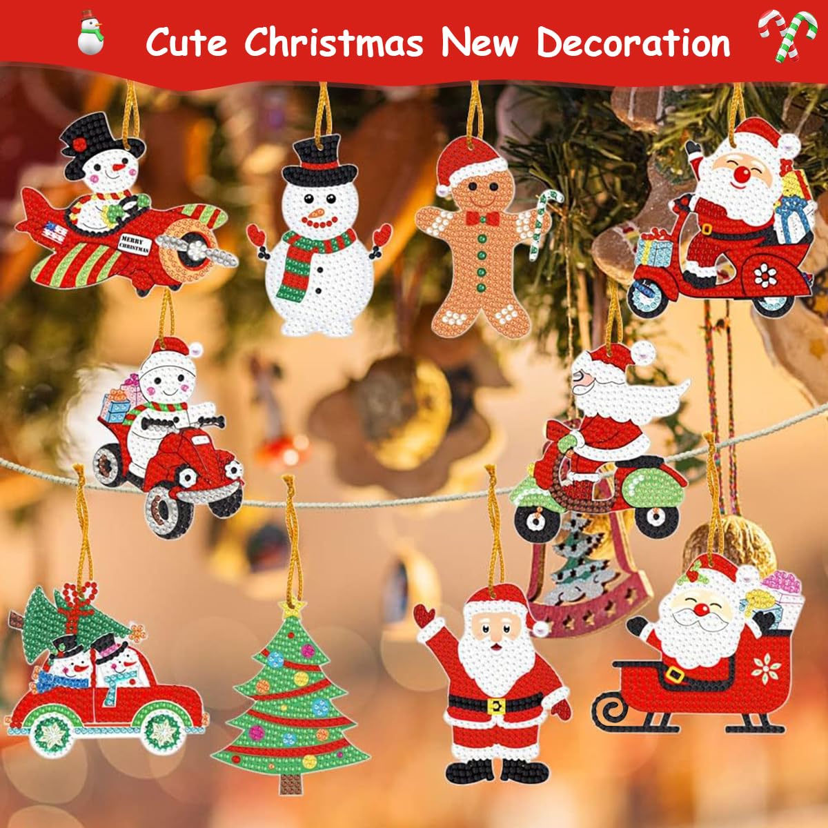 HASTHIP® 10Pcs DIY Diamond Painting Christmas Tree Ornament Sparkling Hanging Christmas Tree Pendant Christmas Gift Box Charms Decoration DIY Diamond Painting Kit with Tools DIY Home Decor Kit