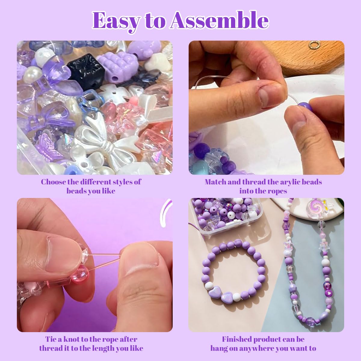 SANNIDHI Beads for Bracelet Making Kit for Girls with Pink Bow Charms | DIY Phone Strap Craft Set