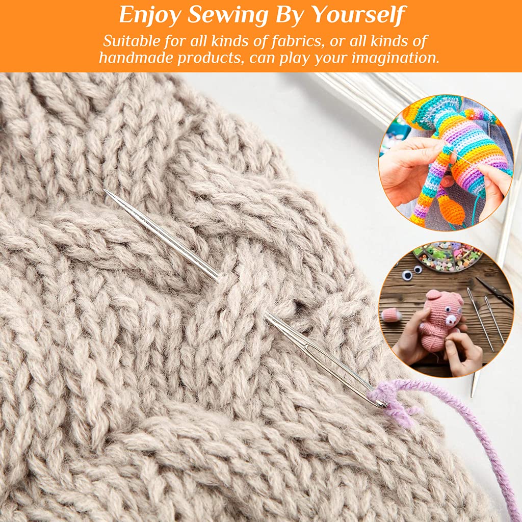 HASTHIP Wool Knitting Needle Set for Crochet Projects with Clear Bottle | 15pcs Stainless Steel Big Eye Needles in 5.2–7 cm Sizes