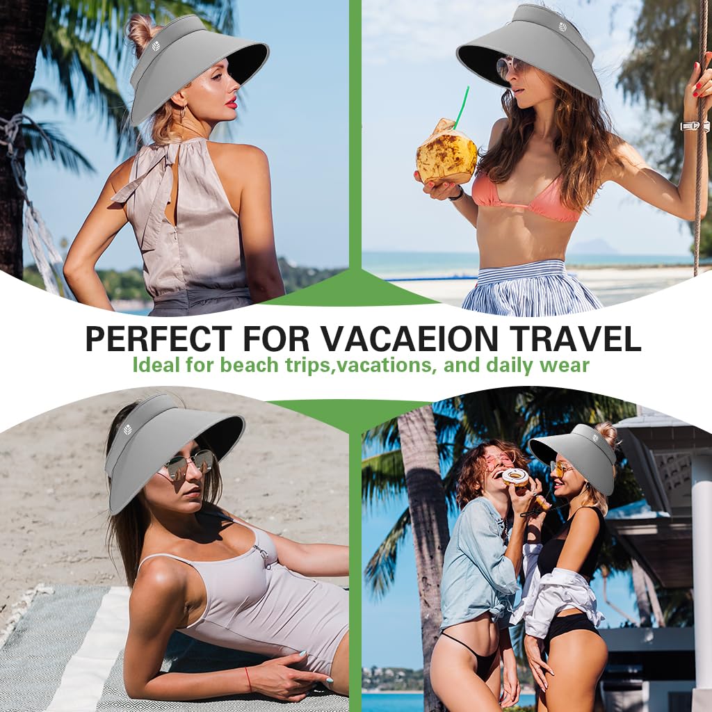 Venzina Sun Visor Hat for Women with 13.5 cm Wide Brim and L.R.C Velvet Black Liner | Grey