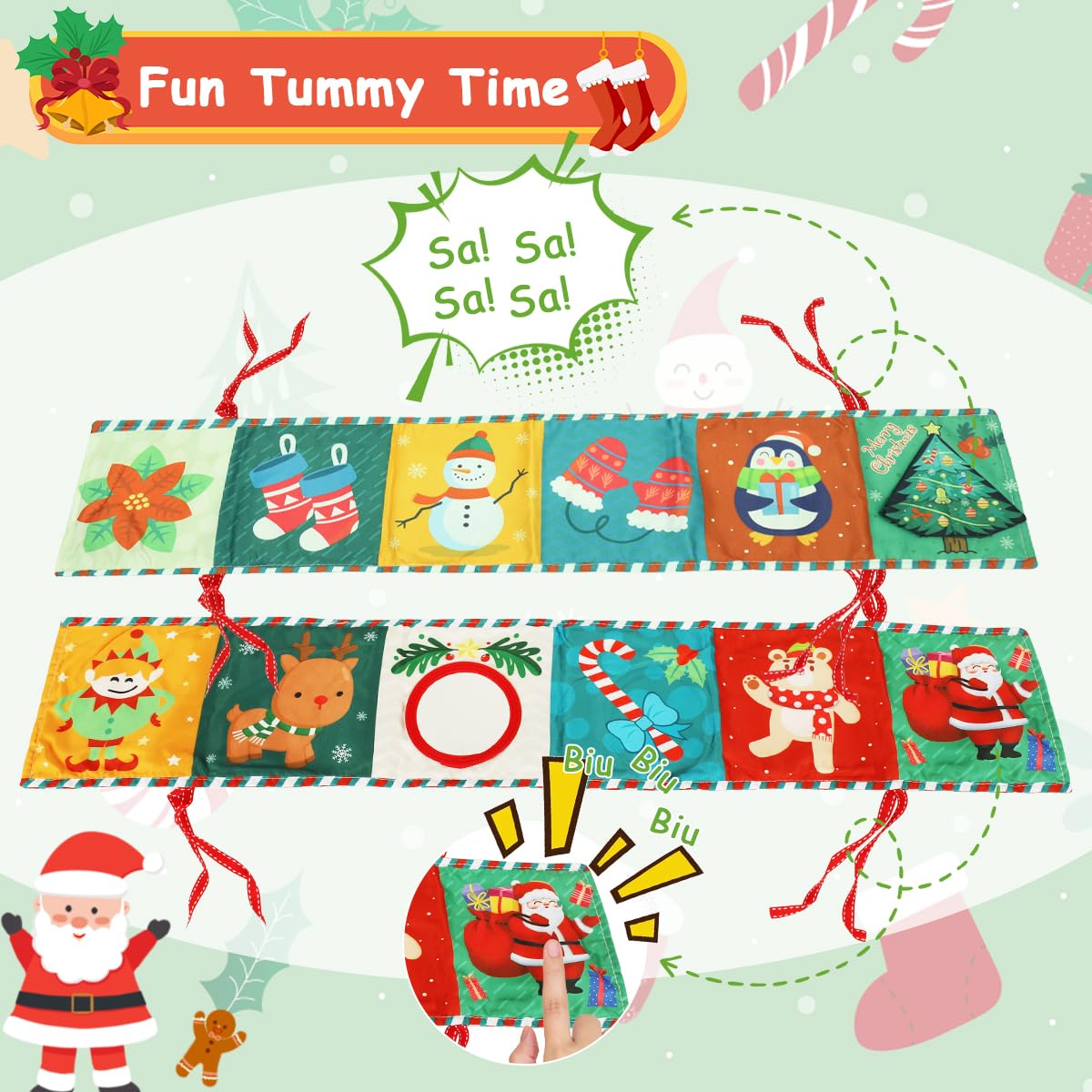 SNOWIE SOFT Baby Cloth Book for Crib Play with 3D Mirror & Squeaky Toy 115x70cm | Soft Cloth for Infants