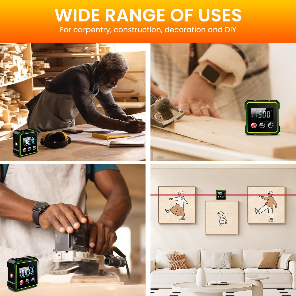 Serplex Digital Angle Finder for Woodworking and Construction with Magnetic Base and LCD Backlight