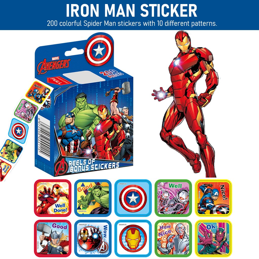 HASTHIP® 200Pcs Avengers Stickers for Kids Rewards, 0.98 inch Avengers Cartoonish Sticker of 10 Patterns, Party Bag Fillers Boys Girls Teachers as Reward Craft Scrapbooking in Box Gift Set