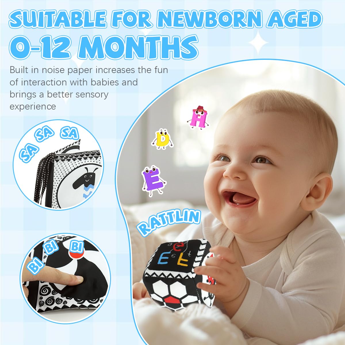 SNOWIE SOFT baby cloth books for early learning with 3 pcs high contrast fabric | sensory toy