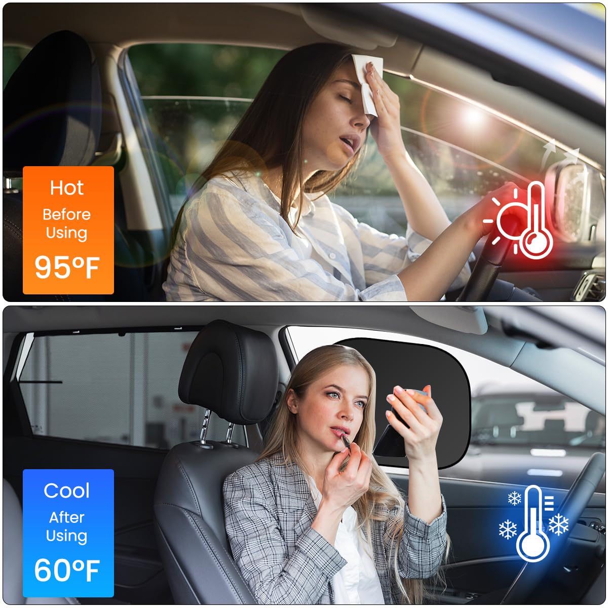 STHIRA Car Window Sun Shade Protector for UV Protection with Suction Cups | 4Pcs 45×37CM Dual-Sided Mesh and Titanium Silver Cloth