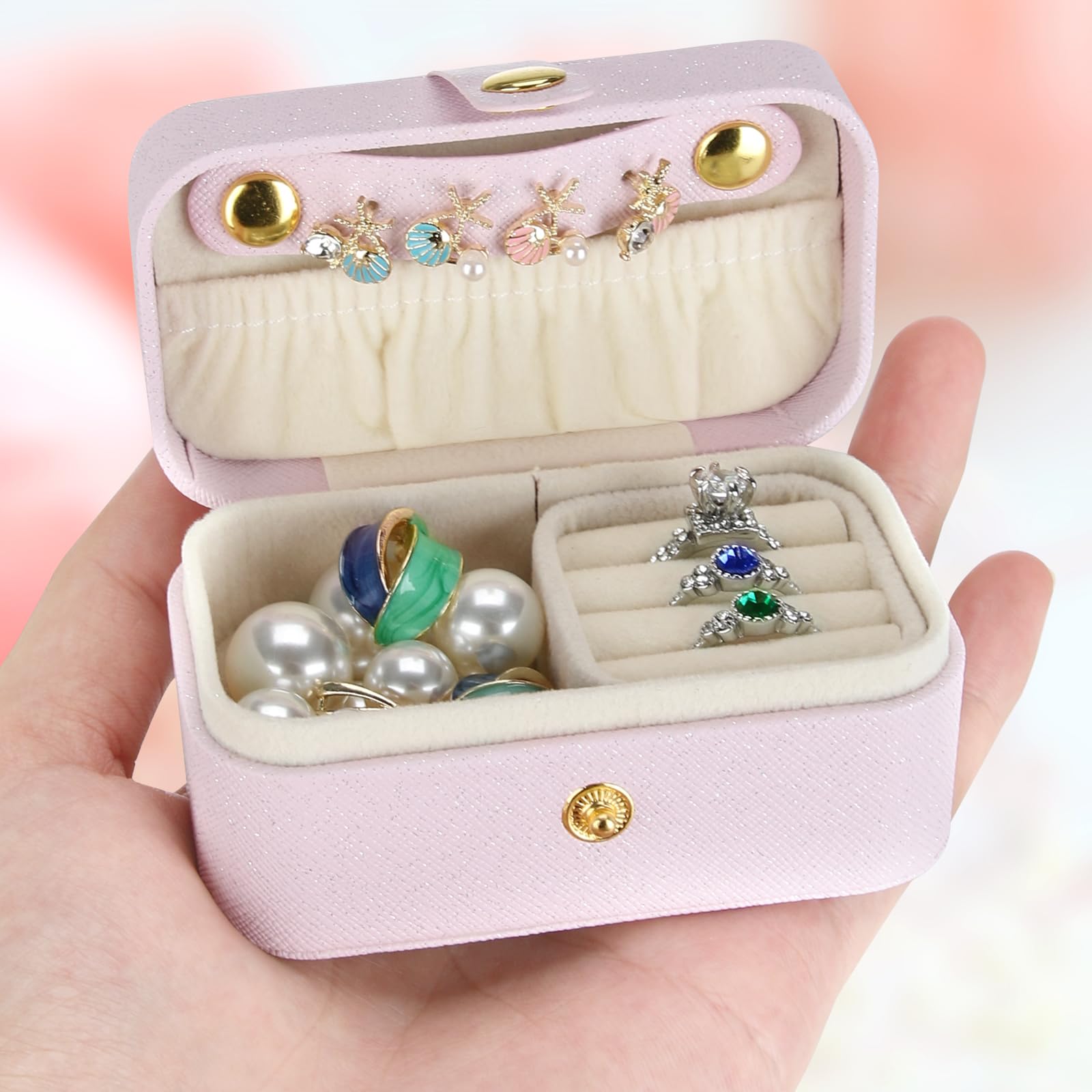 MAYCREATE® Travel Jewellery Box Earrings Organizer Box Portable Small Jewellery Organizer Holder for Rings, Slim Necklace, Bracelets, Earrings, Ear Studs