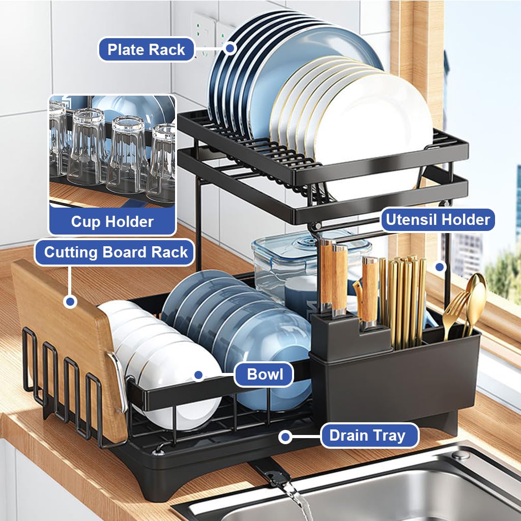 HASTHIP Dish Drying Rack for Kitchen Counter with Double Layer Design and Carbon Steel Structure