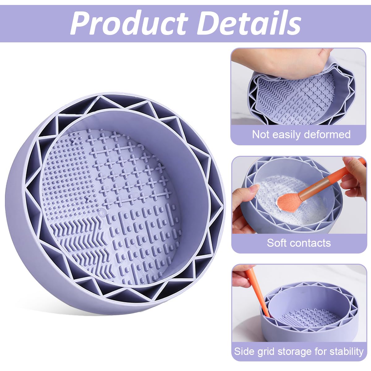MAYCREATE Makeup Brush Cleaner for Deep Cleansing with 5.1 in Textured Bowl and Drying Rack | Purple Silicone