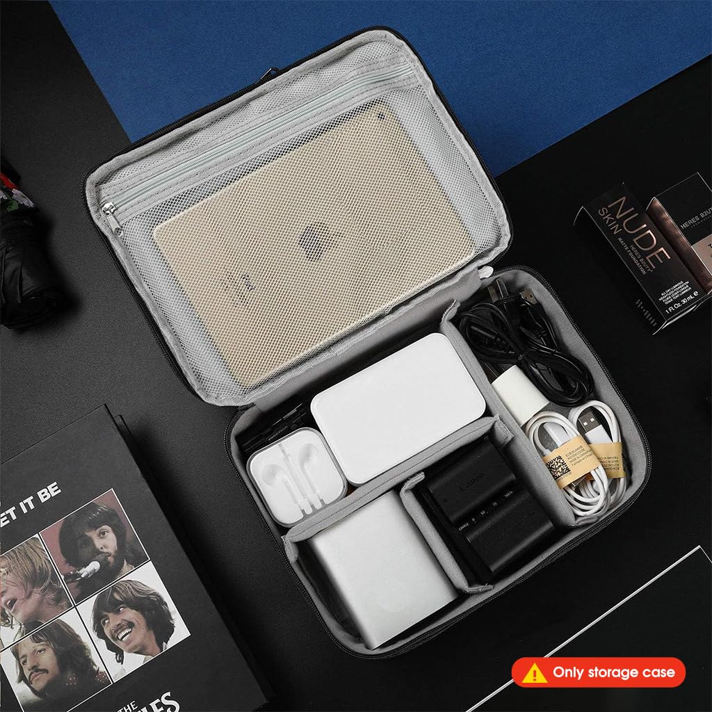 Zibuyu Travel Cable Organizer Bag for Electronics with 3 Layer Layout and Adjustable Dividers | Water Resistant Black