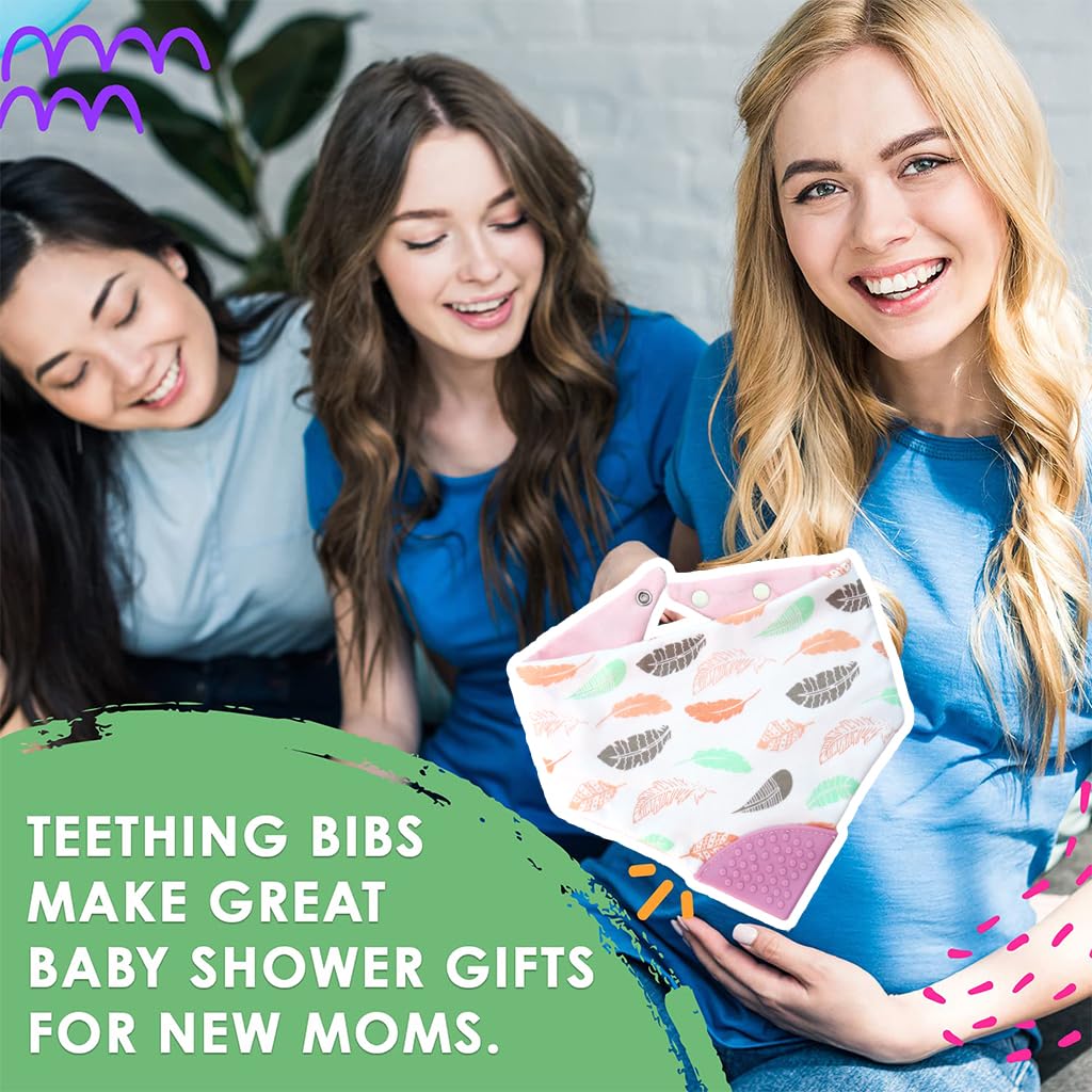 SNOWIE SOFT Baby Bib for Feeding with Adjustable Snap Buttons and Teether Corner | Pink Cotton Bandana for Babies