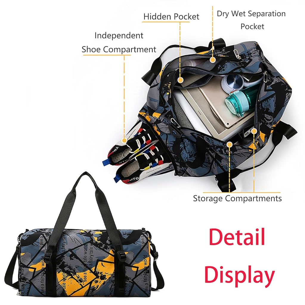 GUSTAVE® Dry Wet Separation Gym Bag Yoga Bag with Independent Shoe Compartment