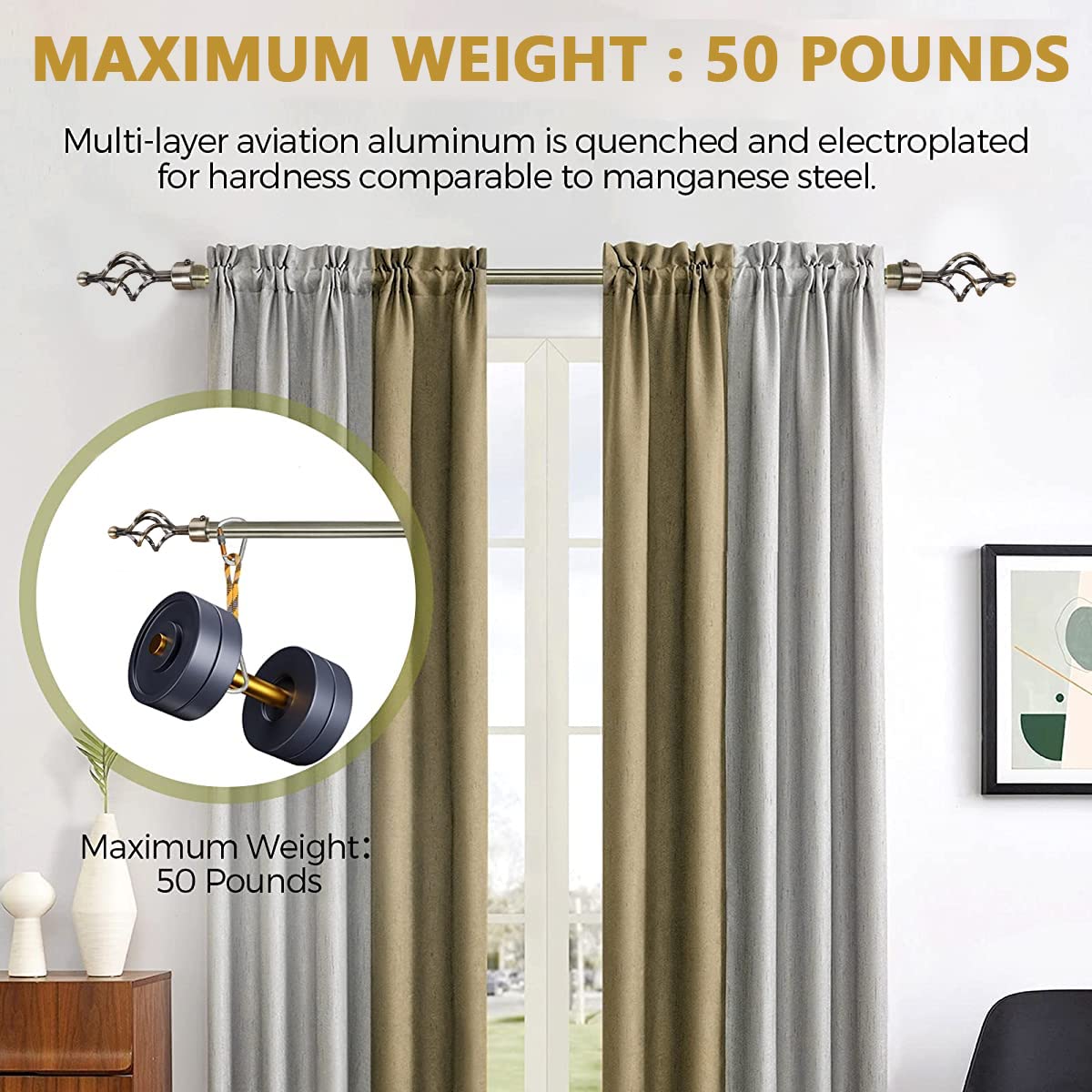 HASTHIP Curtain Rod for Windows adjustable 40 to 79 in with swirl finials and iron build | bronze finish