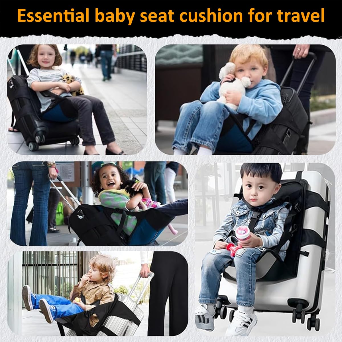 SNOWIE SOFT® Toddler Seat for Luggage Safe Toddler Seat Attachment for Wheeled Luggage Safe Shoulder Strap Design Folding Seat Attachment for Luggage Easy Luggage Carrier Seat for Flight Travel