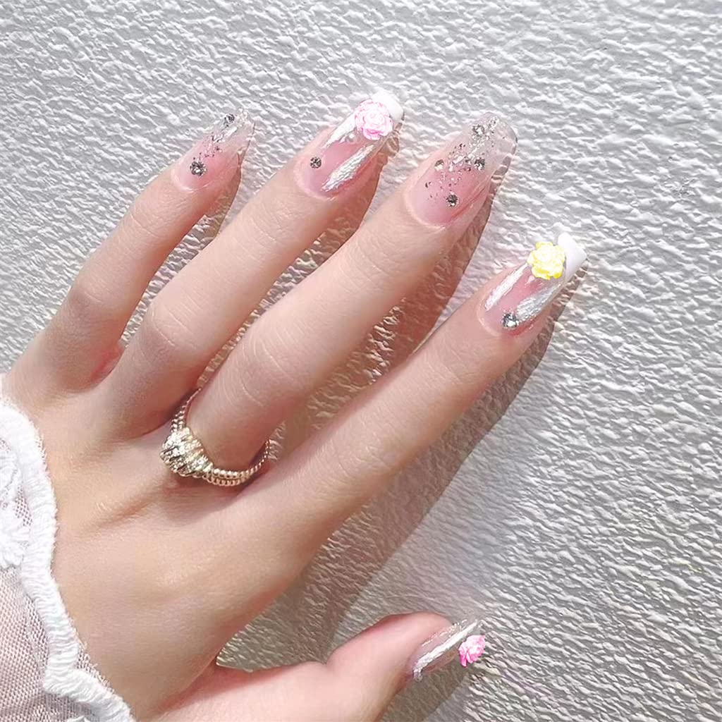 MAYCREATE 3D Flower Nail Art Stickers for DIY Nail Decoration with 12 Grid Resin Charms | 6 Colors