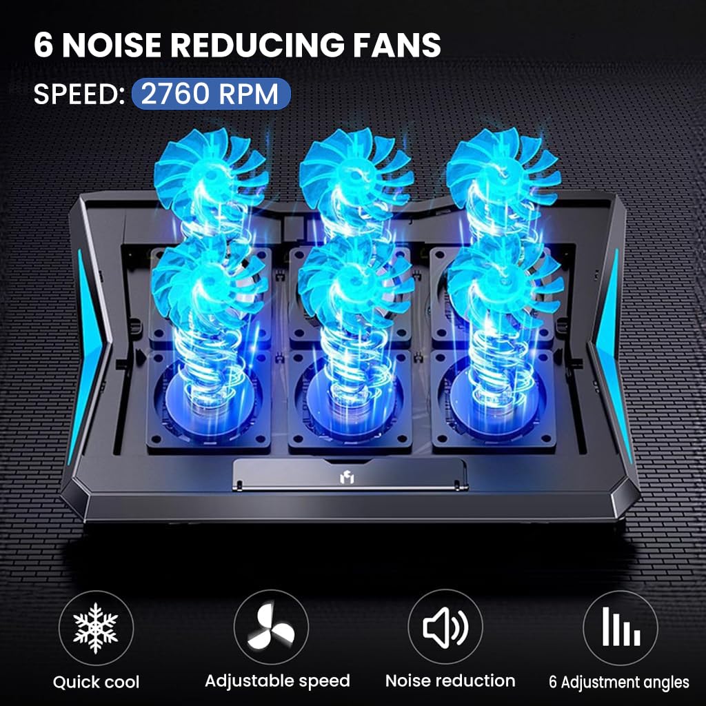ZORBES Cooling Pad Stand for Gaming Laptop with 6 Fans and LCD Display | Dual USB and Adjustable Height
