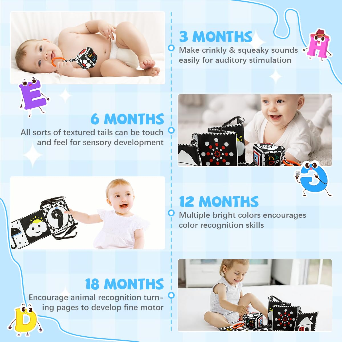 SNOWIE SOFT baby cloth books for early learning with 3 pcs high contrast fabric | sensory toy