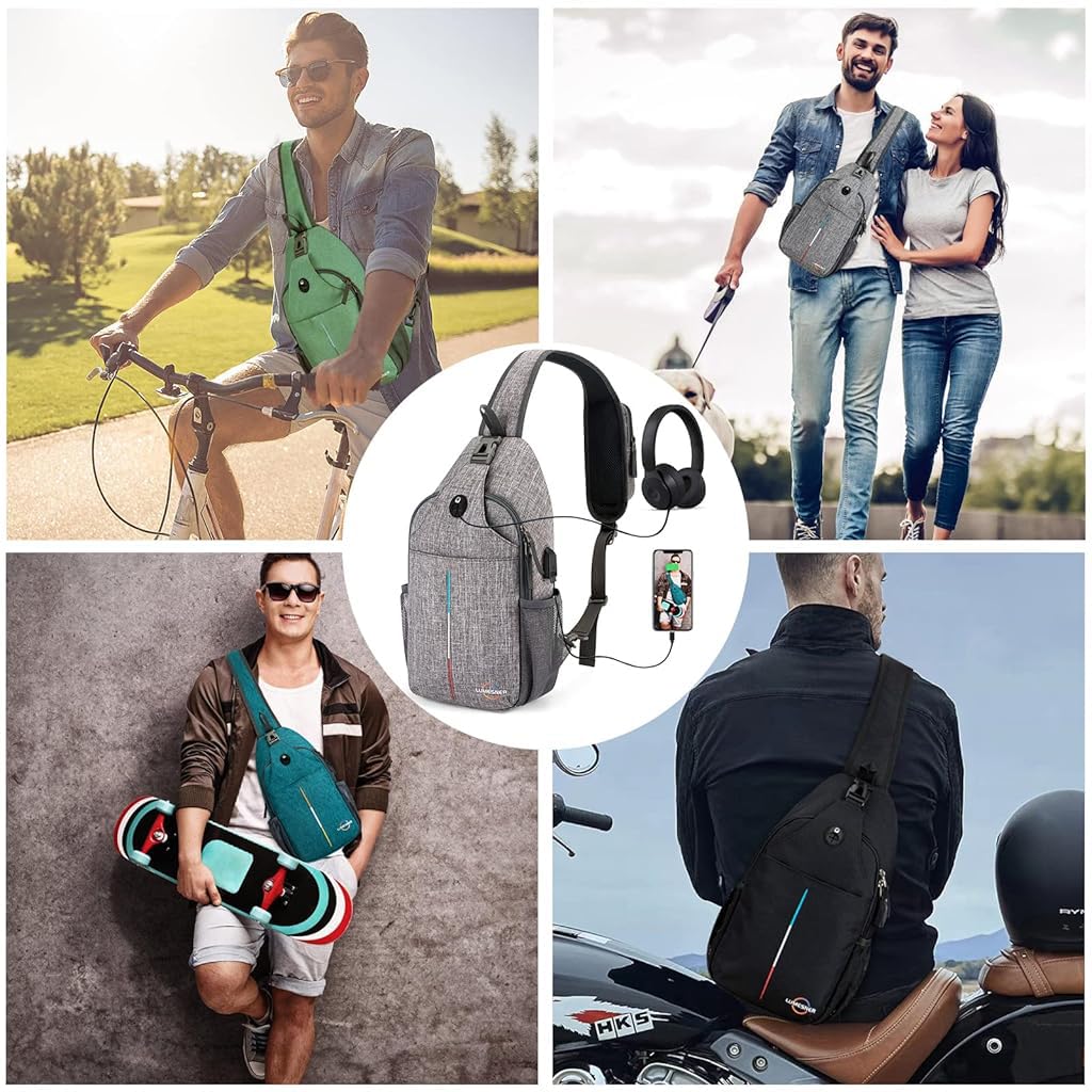 GUSTAVE Crossbody Bag for Travel and Hiking with 7 Inch Phone Pouch and Charging Port | Gray